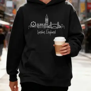 Londra İngiltere Mektup Baskılar Pamuk Kapüşonlular Kadın Koşu Cep Kazak Sportif Gevşek Kazak