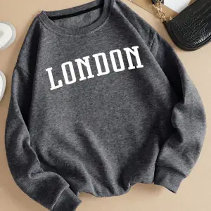 Londra İngiltere Mektup Tasarım Kadın Kazak Rahat O-Boyun Streetwear Çok Renkli Sonbahar Elbi