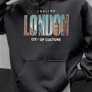 Londra Şehir Baskıları Sonbahar Erkekler Hoody Cep Kapüşonlu Üst Hip Hop Moda Giyim Kişilik R