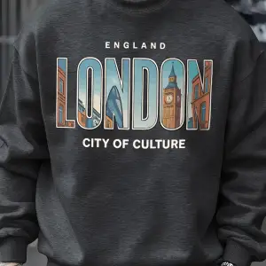 Londra Şehir Desenli Kazak Erkek Sokak Bisiklet Yaka Kazak Polar Tüm Maç Spor Giyim Hipster S