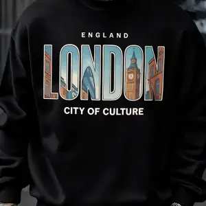 Londra Şehir Desenli Kazak Erkek Sokak Bisiklet Yaka Kazak Polar Tüm Maç Spor Giyim Hipster S