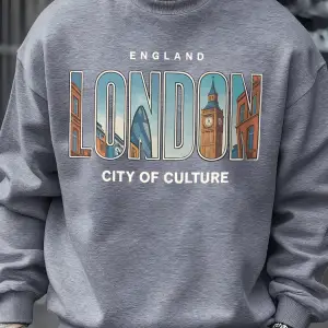 Londra Şehir Desenli Kazak Erkek Sokak Bisiklet Yaka Kazak Polar Tüm Maç Spor Giyim Hipster S