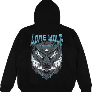 Lone Wolf Siyah Oversize Unisex Kapüşonlu Sweatshirt Hoodie