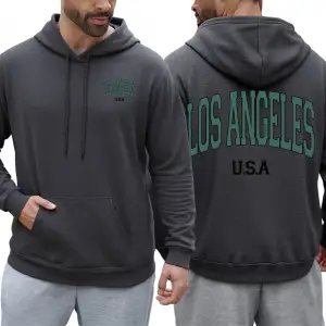 Los Angeles ABD Mektup Baskılı Erkek Kapüşonlu Üstleri Büyük Beden Rahat Kapüşonlu Cepli Pola