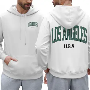Los Angeles ABD Mektup Baskılı Erkek Kapüşonlu Üstleri Büyük Beden Rahat Kapüşonlu Cepli Pola