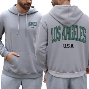 Los Angeles ABD Mektup Baskılı Erkek Kapüşonlu Üstleri Büyük Beden Rahat Kapüşonlu Cepli Pola