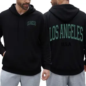 Los Angeles ABD Mektup Baskılı Erkek Kapüşonlu Üstleri Büyük Beden Rahat Kapüşonlu Cepli Pola