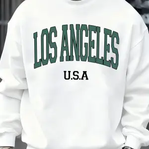 Los Angeles ABD Mektup Desenli Erkekler Kazak Günlük Büyük Beden Spor Giyim Her Şeyle Uyumlu