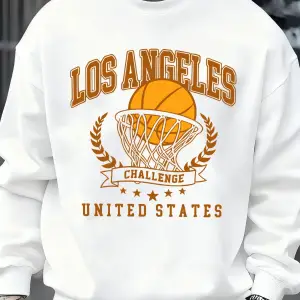 Los Angeles Basketbol Mücadelesi Baskılı Sweatshirt Erkek Retro Hip Hop Kıyafetleri Günlük Ka