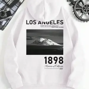Los Angeles baskılı Üç İplik ünisex oversize Sweatshirt Beyaz