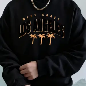 Los Angeles Batı Yakası Hindistan Cevizi Ağacı Baskılı Erkek Kapüşonlu Üstü Sonbahar Bol Swea