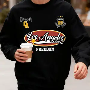 Los Angeles California 23 Baskı Sonbahar Erkek Kazak Büyük Beden Yumuşak Giyim Sokak Sıcak Üs