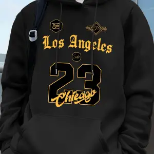 Los Angeles Chicago 23 Baskı Kapüşonlu Üst Erkek Kışlık Polar Sıcak Kazak Koşu Cepli Kazak Sp