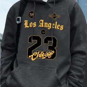 Los Angeles Chicago 23 Baskı Kapüşonlu Üst Erkek Kışlık Polar Sıcak Kazak Koşu Cepli Kazak Sp