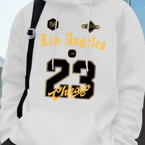 Los Angeles Chicago 23 Baskı Kapüşonlu Üst Erkek Kışlık Polar Sıcak Kazak Koşu Cepli Kazak Sp