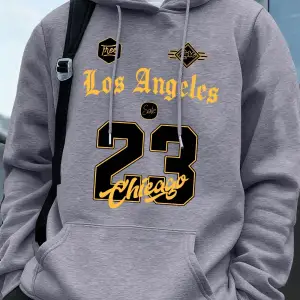 Los Angeles Chicago 23 Baskı Kapüşonlu Üst Erkek Kışlık Polar Sıcak Kazak Koşu Cepli Kazak Sp