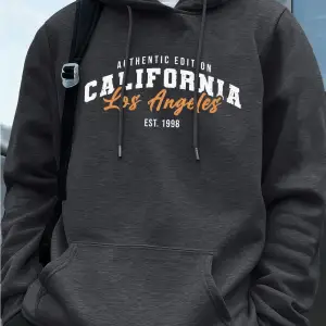 Los Angeles Kaliforniya Baskı Erkek Kapüşonlu Üst Sonbahar Bol Sweatshirt Hip Hop Cepli Polar