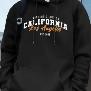 Los Angeles Kaliforniya Baskı Erkek Kapüşonlu Üst Sonbahar Bol Sweatshirt Hip Hop Cepli Polar