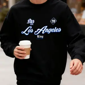 Los Angeles King Letter Creative Print Üst Giyim Bol Kesim Oversize Sweatshirt Jogging Modası