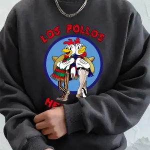 Los Pollos Hermanos Baskılı Erkek Kazak Kış Gevşek Kapüşonlular Spor Bisiklet Yaka Polar Sıca