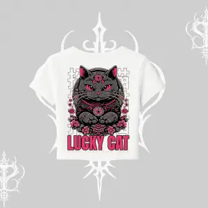 Lucky Cat Japon Tarzı Kedi Baskılı Babby Tee Tshirt