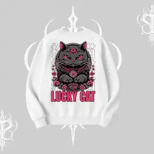 Lucky Cat Japon Tarzı Kedi Baskılı Biskilet Sweatshirt