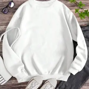 LUNE Cartoon Cat Print Lined Sweatshirt Beyaz