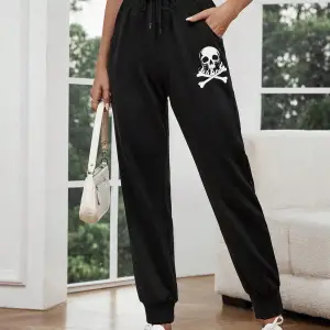 LUNE Halloween Skull Print Drawstring Waist 4 Mevsim Eşofman