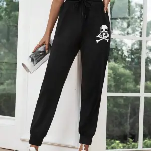 LUNE Halloween Skull Print Drawstring Waist 4 Mevsim Eşofman