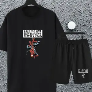 Macklin Unisex Kadın Erkek Marvel Spiderman Özel Karakter Baskılı Oversize Tshirt ve Şort