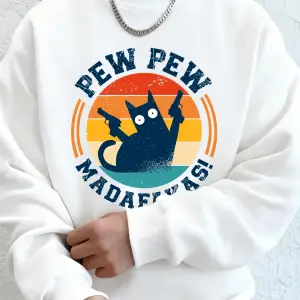 Madafakas Çift Silahlı Kedi Baskılı Erkek Kapüşonlu Üstü Sonbahar Polar Sıcak Sweatshirt Günl