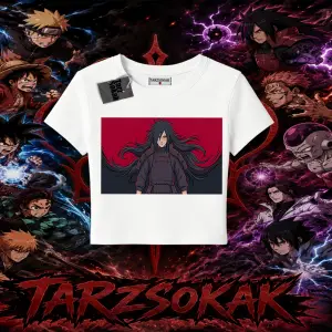 Madara Uchiha Naruto Anime Karakteri Kadın Baby Tee Beyaz