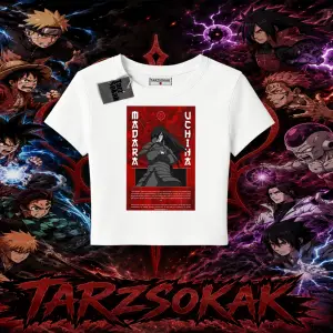 Madara Uchiha Naruto Anime Karakteri Kadın Baby Tee Beyaz