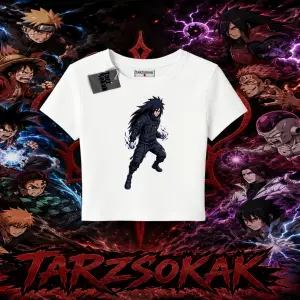 Madara Uchiha Naruto Anime Karakteri Kadın Baby Tee Beyaz