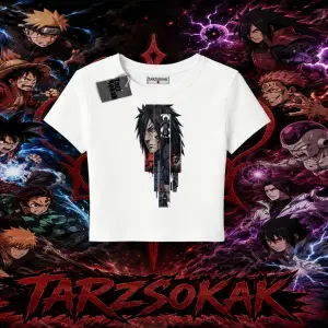 Madara Uchiha Naruto Anime Karakteri Kadın Baby Tee Beyaz