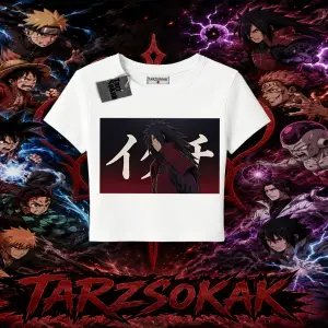 Madara Uchiha Naruto Anime Karakteri Kadın Baby Tee Beyaz