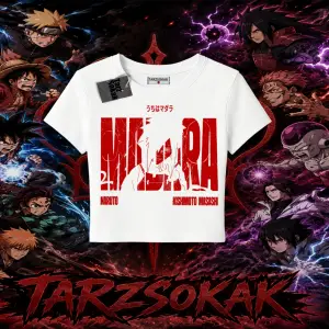 Madara Uchiha Naruto Anime Karakteri Kadın Baby Tee Beyaz
