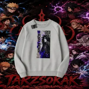 Madara Uchiha Naruto Anime Karakteri Oversize Unisex Bisiklet Yaka Sweatshirt Beyaz