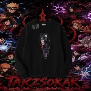 Madara Uchiha Naruto Anime Karakteri Oversize Unisex Bisiklet Yaka Sweatshirt Beyaz