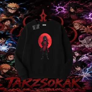 Madara Uchiha Naruto Anime Karakteri Oversize Unisex Bisiklet Yaka Sweatshirt Beyaz