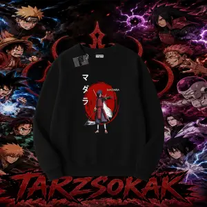 Madara Uchiha Naruto Anime Karakteri Oversize Unisex Bisiklet Yaka Sweatshirt Beyaz