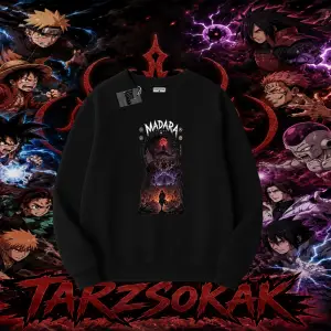 Madara Uchiha Naruto Anime Karakteri Oversize Unisex Bisiklet Yaka Sweatshirt Beyaz