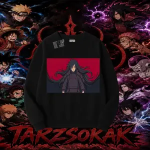Madara Uchiha Naruto Anime Karakteri Oversize Unisex Bisiklet Yaka Sweatshirt Beyaz