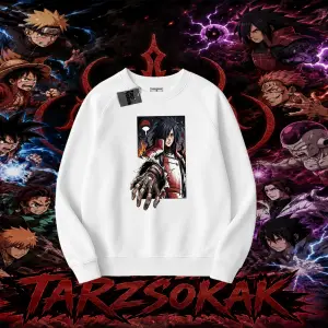 Madara Uchiha Naruto Anime Karakteri Oversize Unisex Bisiklet Yaka Sweatshirt Beyaz