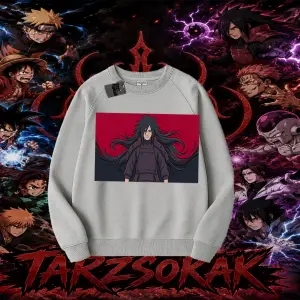 Madara Uchiha Naruto Anime Karakteri Oversize Unisex Bisiklet Yaka Sweatshirt Beyaz