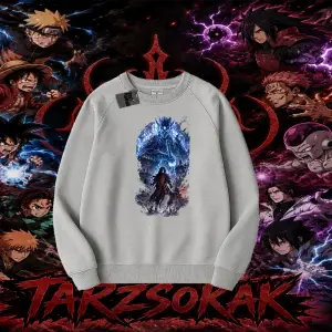 Madara Uchiha Naruto Anime Karakteri Oversize Unisex Bisiklet Yaka Sweatshirt Beyaz