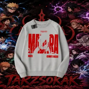 Madara Uchiha Naruto Anime Karakteri Oversize Unisex Bisiklet Yaka Sweatshirt Beyaz