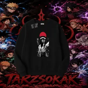 Madara Uchiha Naruto Anime Karakteri Oversize Unisex Bisiklet Yaka Sweatshirt Beyaz