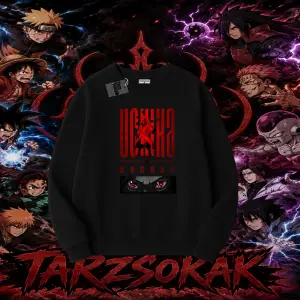 Madara Uchiha Naruto Anime Karakteri Oversize Unisex Bisiklet Yaka Sweatshirt Beyaz