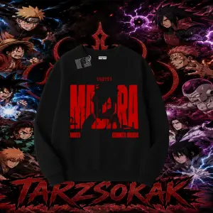 Madara Uchiha Naruto Anime Karakteri Oversize Unisex Bisiklet Yaka Sweatshirt Beyaz